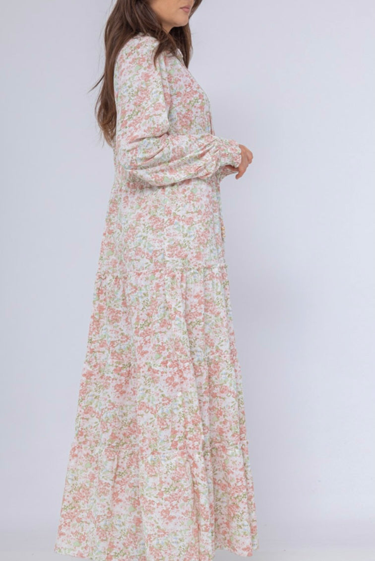 Long floral dress with elasticated waistband