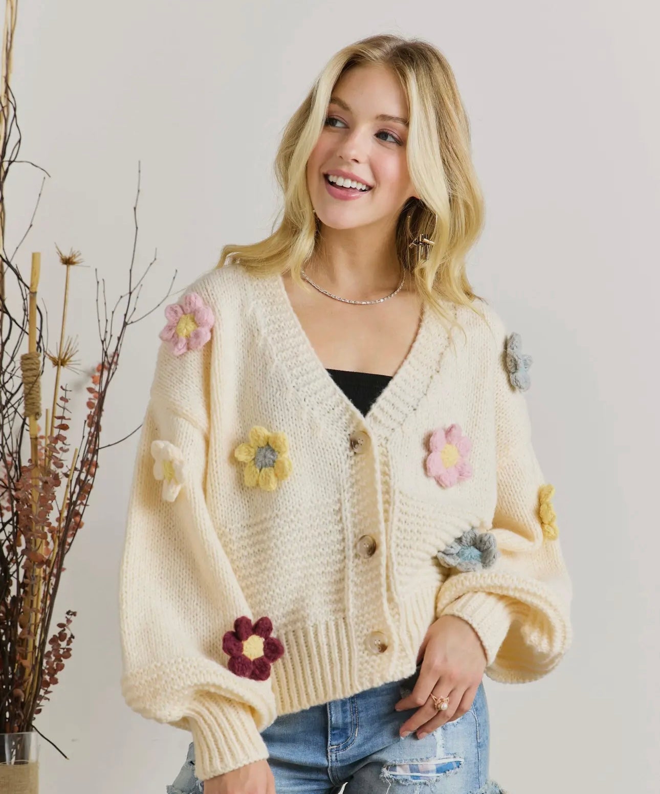 Pullover-Cardigan mit Blumenmuster