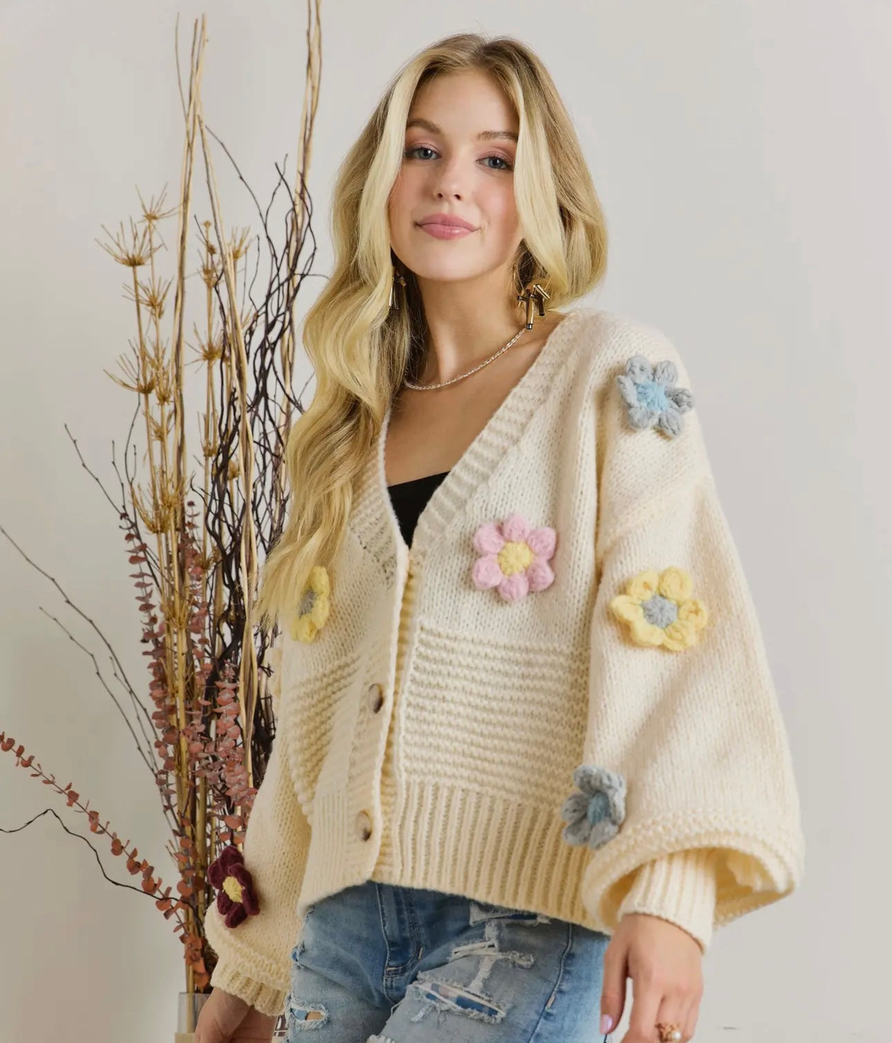 Pullover-Cardigan mit Blumenmuster